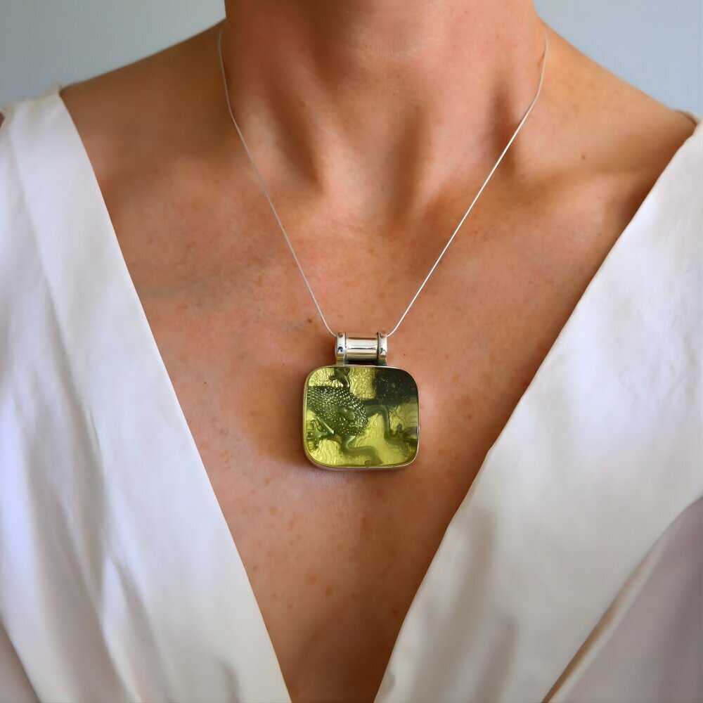 Baltic Amber Necklace with Frog and Lilly-Sterling Silver